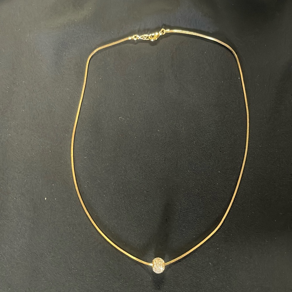 Gold choker serpentine chain necklace with CZ floating ball